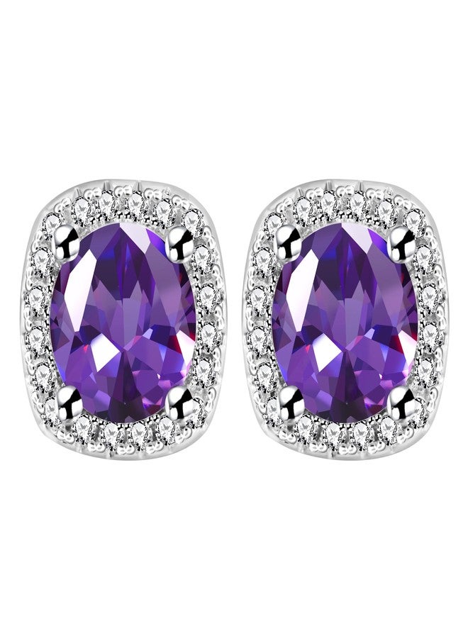 Tobestu Silver Color Purple Cubic Zirconia Earrings Halo Studs Crystal Stud Earrings Wedding Party Jewelry for Women Y4139 (Purple) - Image 1